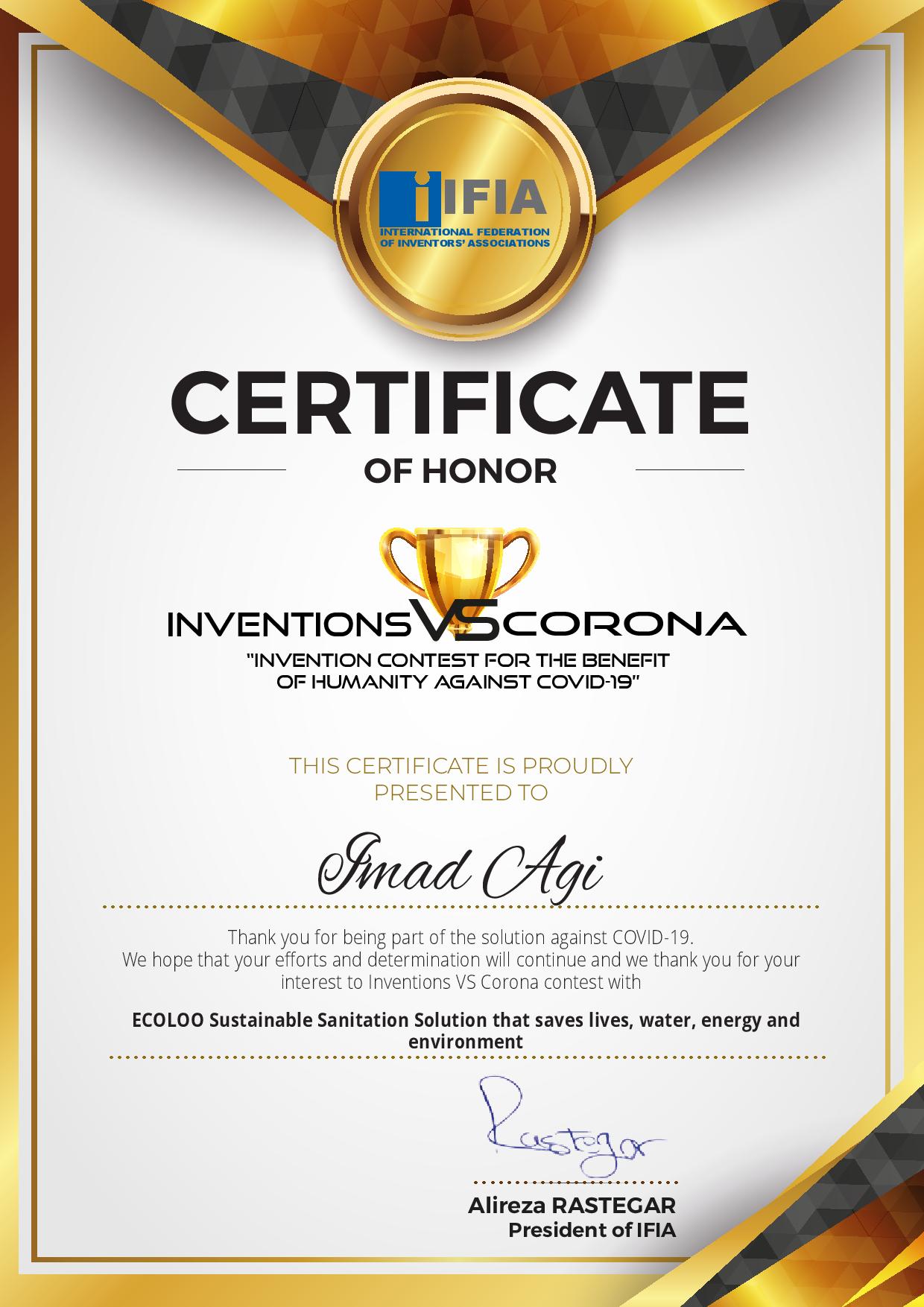 ECOLOO Award: CertificateOfHonor